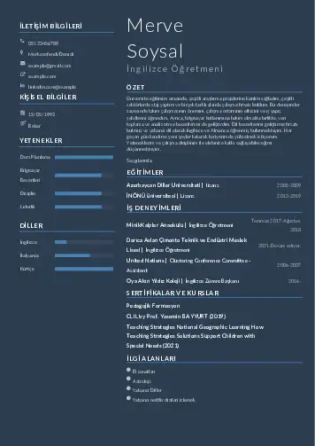 Yabancı Dil Öğretmeni Cv Örnekleri cv indir